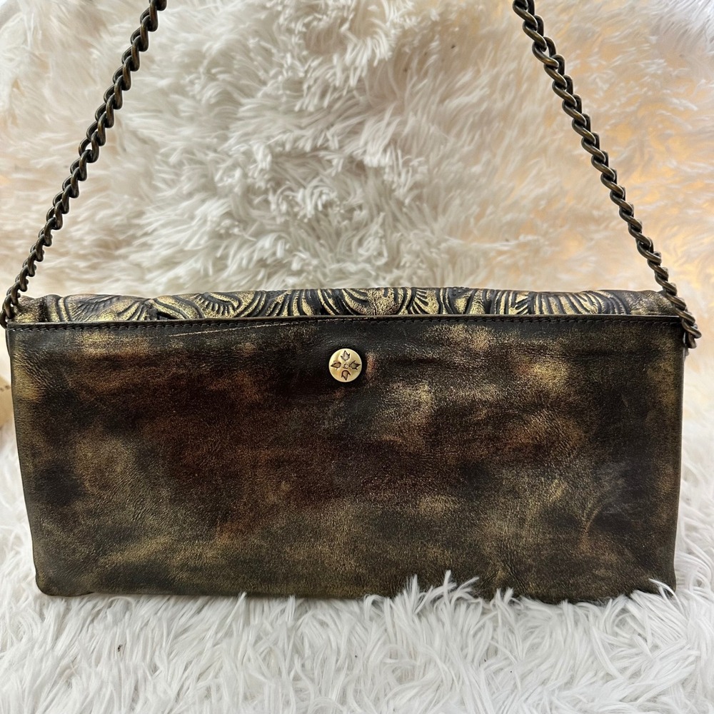 Patricia Nash Bosa Black Gold Metallic Rose Embossed Framed Leather Clutch Bag - Picture 3 of 8